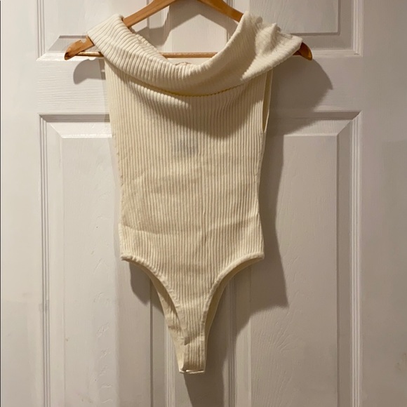 Free People Too Good Bodysuit Ribbed Knit in Ivory White size L - Picture 10 of 15